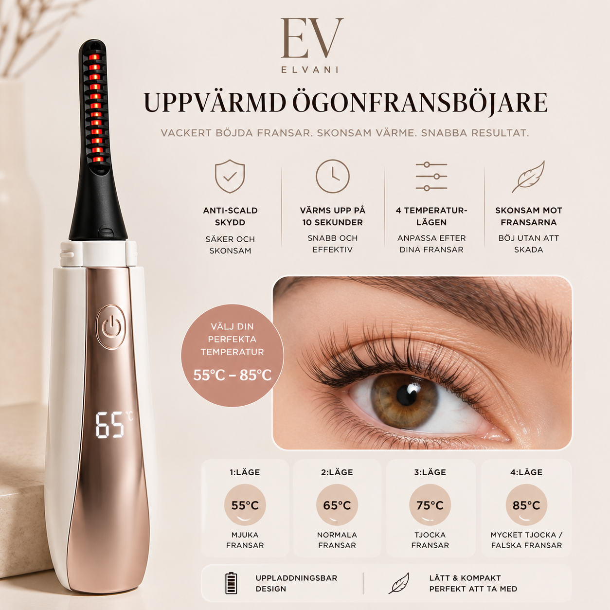 Elvani LashLift – Uppvärmd Fransböjare med USB