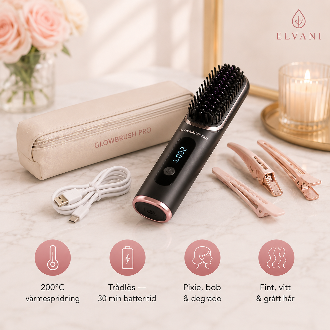 GlowBrush Pro — Intelligent stylingborste för kort hår